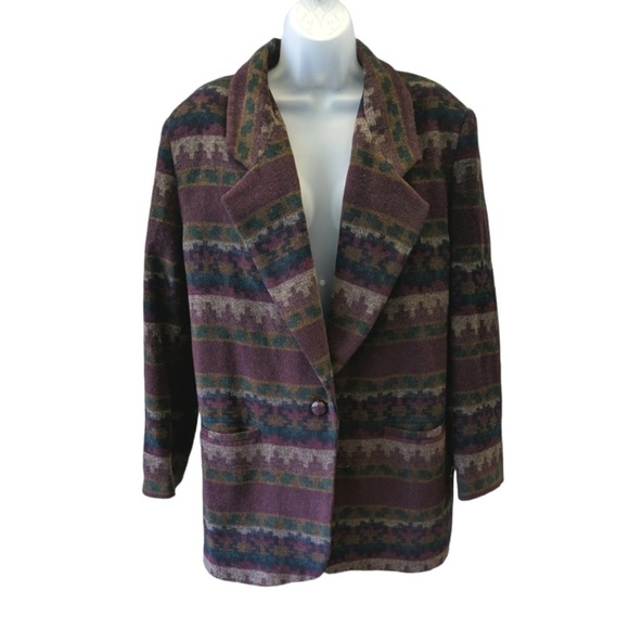 Vintage Jackets & Blazers - Vintage Wool Blend Aztec Print Coat Braetan XL